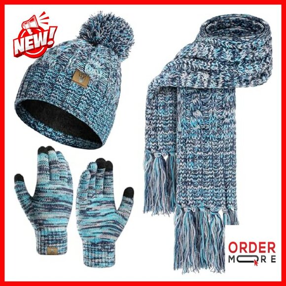 Women\'s Winter Beanie Gloves Scarf Set Fleece Lined Touchscreen main image 8